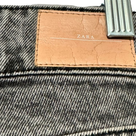 Zara Faded Black Wide Leg High Waist 100% Cotton Denim Jeans size 2 - Picture 6 of 9